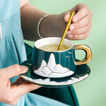 Ceramic landscape coffee cup European style small lavish coffee cup Saucer Suit Delicate Home Afternoon Tea Flower Tea Cup Spoon