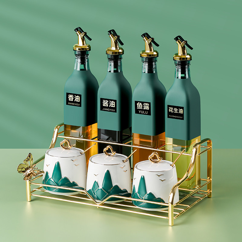 Nordic light luxury seasoning box set home kitchen seasoning jar seasoning box oil salt sauce vinegar jar rack