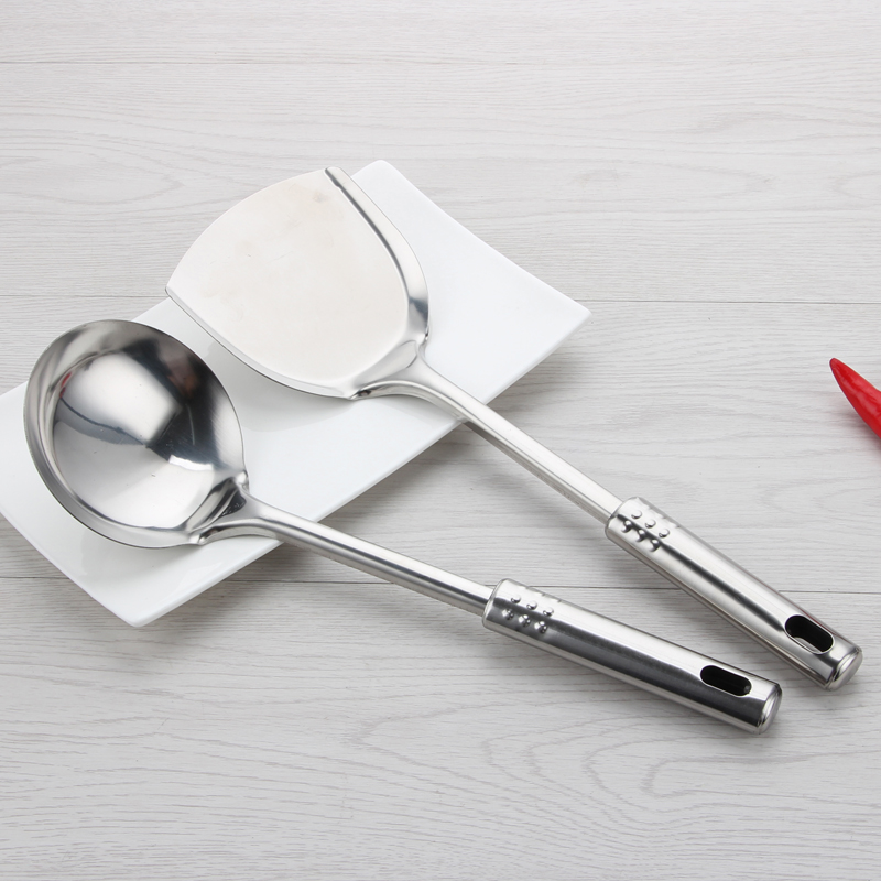 Spatula Làm dày thép không gỉ Hộ gia đình Tay cầm dài Thìa bếp Xẻng Xiên chiên Muỗng nấu Xẻng Bộ dụng cụ nhà bếp chảo thép