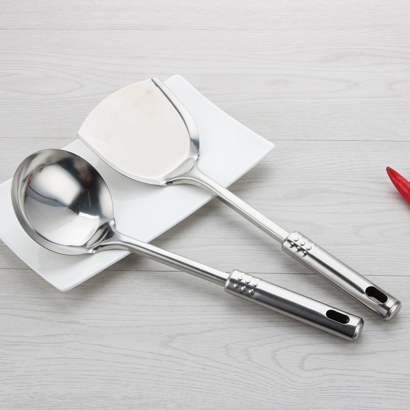 Spatula Làm dày thép không gỉ Hộ gia đình Tay cầm dài Thìa bếp Xẻng Xiên chiên Muỗng nấu Xẻng Bộ dụng cụ nhà bếp