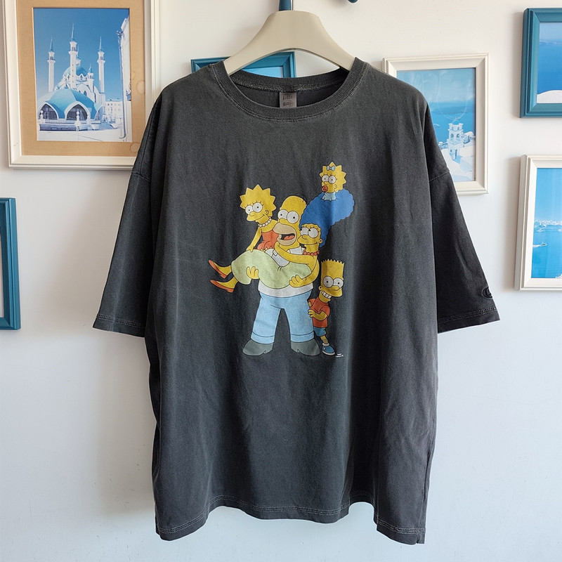 Cartoon Simpsons Pure Cotton Short-Sleeved Couple Casual Embroidered T-Shirt Casual Versatile Trendy Half-Sleeved Top