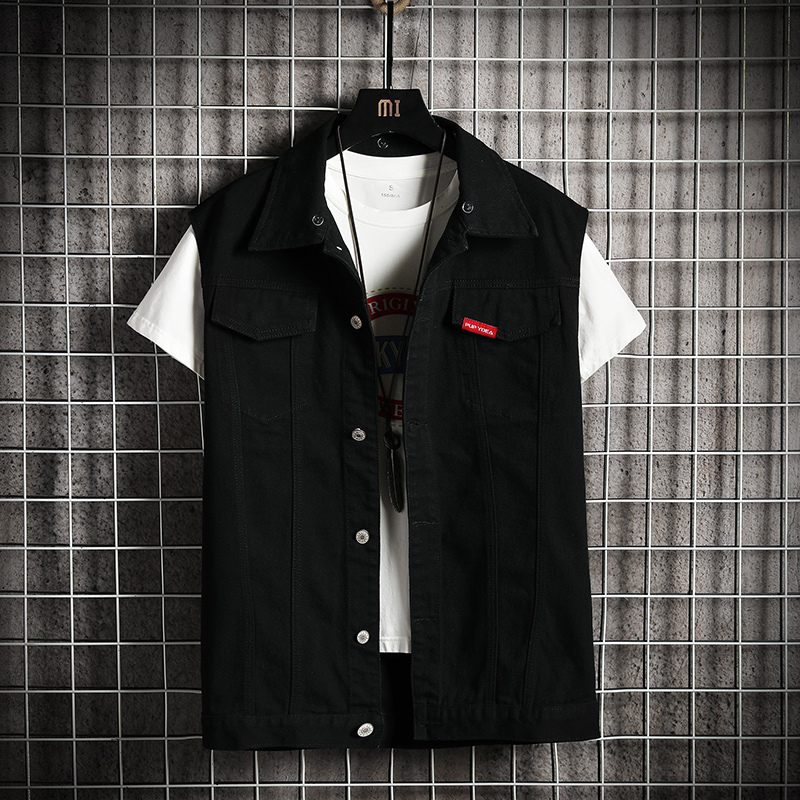 Sleeveless Denim Vest for Outer Wear, Men's Spring & Fall Trendy Brand Trendyy Plus Fat Plus Size Summer Workwear Vest, Versatile
