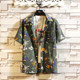 Hawaiian style floral shirt men's short-sleeved beach vacation men's ice silk shirt loose large size top