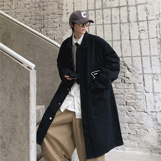 Mid-Length Trench Coat for Men, Spring and Autumn Korean Style Trendy Denim Coat, Oversized Casual Workwear Jacket