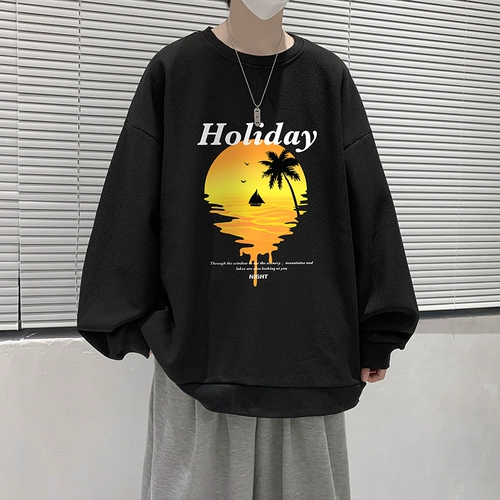 Осенняя утепленная толстовка, демисезонный лонгслив, удерживающая тепло футболка, в американском стиле, оверсайз