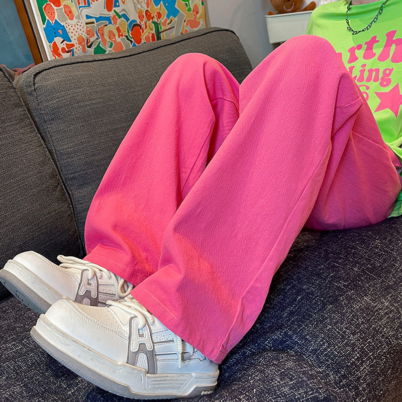 Raspberry Pink Pants Dopamine Jeans Slightly Flared Straight Slim Casual Pants Men's Summer Drapey Wide Leg Yamamoto Pants Raspberry Pink Pants Dopamine Jeans Slightly Flared Straight Slim Casual Pants Men's Summer Drapey Wide Leg Yamamoto Pants