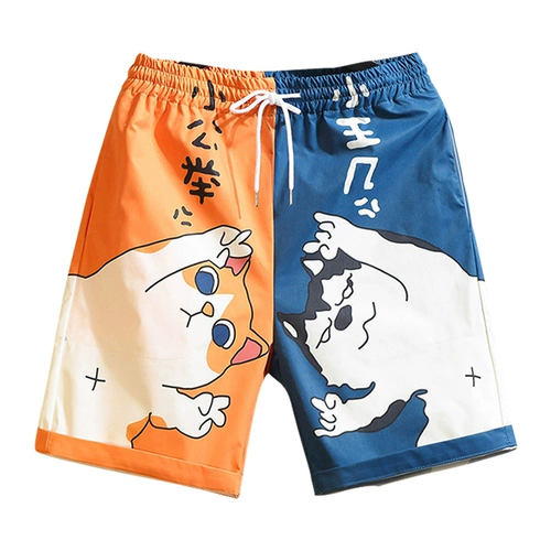 Мужские японские мультяшные пляжные штаны для отдыха, шорты, большой размер