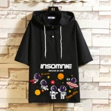 Шелковая футболка, летняя толстовка с капюшоном для школьников, короткий рукав, оверсайз