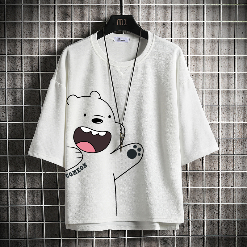 7 seven-quarter sleeve T-shirt men's summer trend medium sleeve plus fat plus size short sleeve summer clothes loose five-point half sleeve
