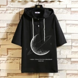 Шелковая футболка, летняя толстовка с капюшоном для школьников, короткий рукав, оверсайз