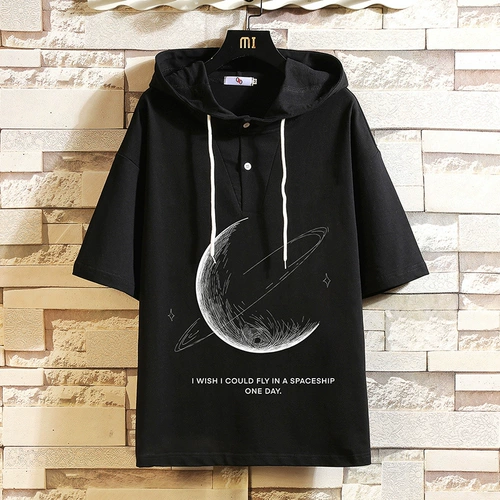 Шелковая футболка, летняя толстовка с капюшоном для школьников, короткий рукав, оверсайз