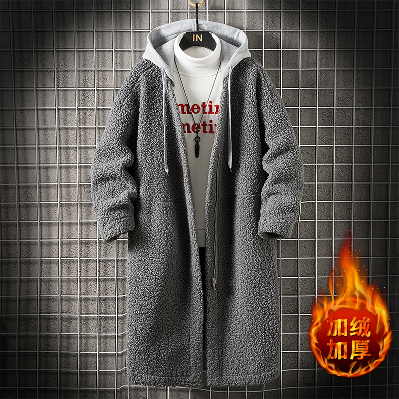 Lamb Wool Cotton Coat for Men, Winter Fleece-Lined and Thickened, Mid-Length Trench Coat, Fleece Jacket, Cotton Coat for Men, Large Size Coat