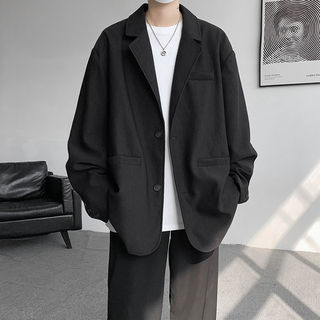 Textured American-Style Casual Blazer for Men, Spring and Autumn, Loose Fit, Plus Size, Black Suit, Cool and High-End Feel