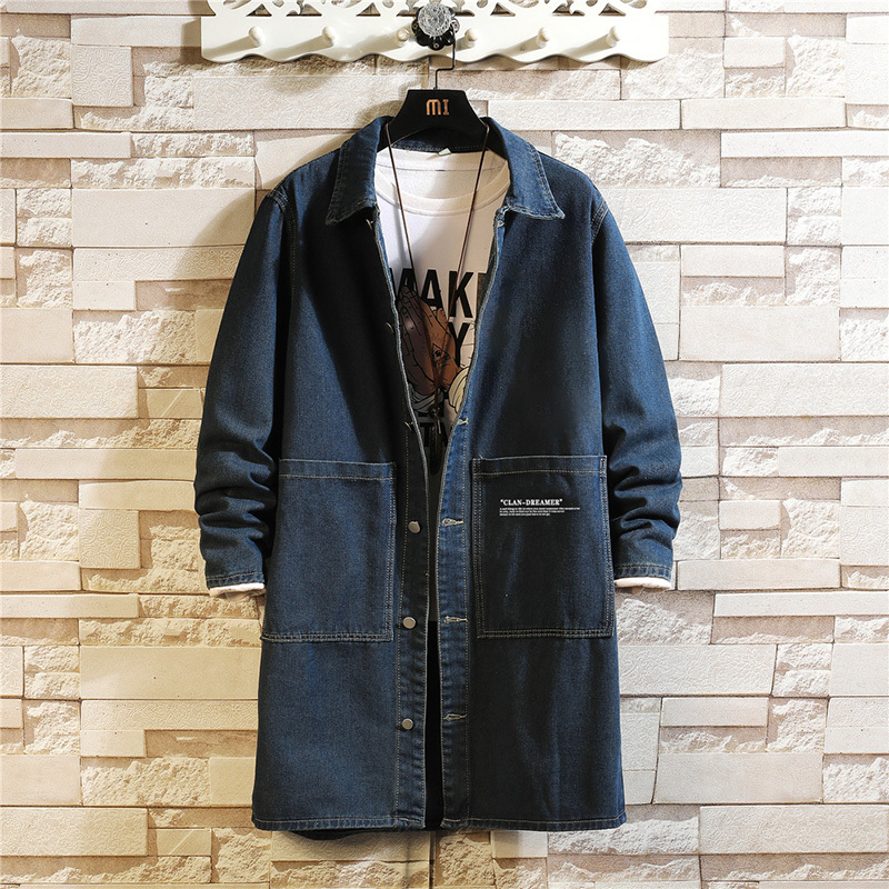 Denim Trench Coat for Tall People, Extended Version, Workwear Coat, Stylish Oversized Jacket, Large Size Jacket Top