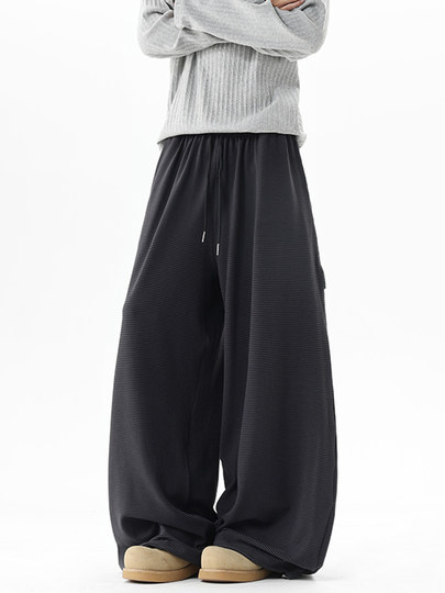 Hiphop star embroidered striped sweatpants men's autumn and winter trendy brand loose wide-leg pants versatile casual floor-length trousers