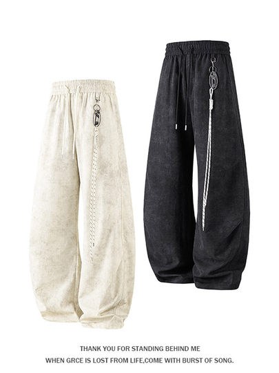 [Includes Detachable Strap]American Retro Tie-Dye Casual Pants for Men and Women, Spring Trendy Brand Sports Wide-Leg Pants