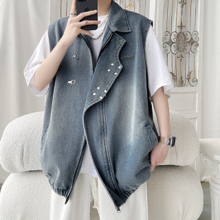 Sleeveless Denim Vest Men's Summer Trendy Brand Youth Student Large Size Vest Outer Wear Waistoutwear Thin Jacket Men