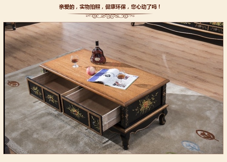 Đen phong cách châu Âu phòng khách đồ nội thất đồ gỗ rắn sơn bàn cà phê Tủ kết hợp tủ khách sạn bàn cà phê giường đẹp