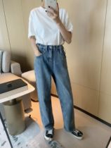 Jeans 2020 new womens pants show thin Joker multi button plastic waist jeans children loose straight tube