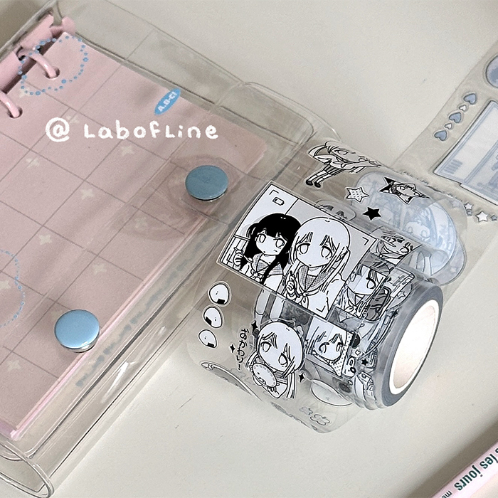 Line Art Studio after School New Product Die-Cut Sticker Roll Glitter Sand Black and White Comic Tape Collage Journal Material