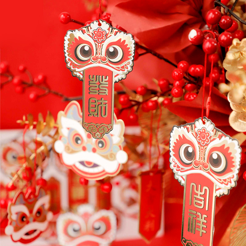 2022 New Year's small card hanging card Tiger year Kirin Dance Lion Lunar New Year's New Year's Day Potted tree Decorative Cartoon Props
