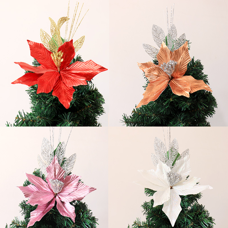 Christmas Tree Decoration Flowers Vines Floral Ring Accessories Emulation Flower Arrangement Christmas DIY Handicrafts Fake Flowers Red Gold Bullion