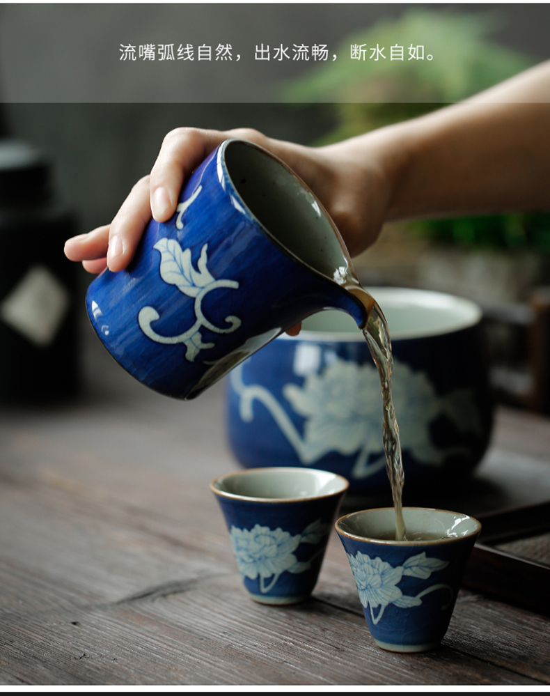 ShangYan kung fu tea set suit household contracted small tea set girder of blue and white porcelain pot cup restoring ancient ways is a complete set of the teapot