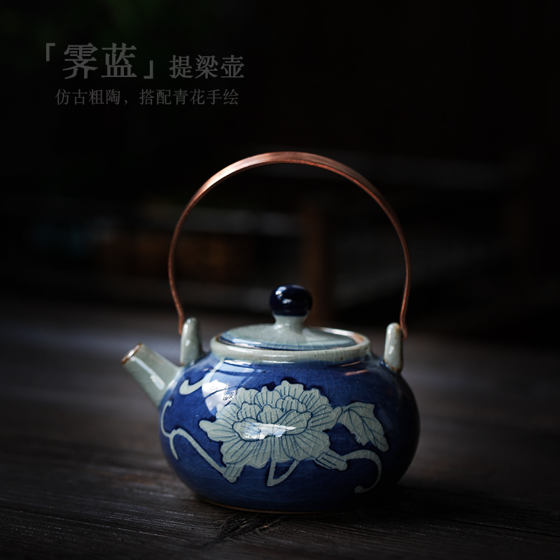 ShangYan hand - made ceramic teapot household small antique girder of blue and white porcelain pot teapot kung fu tea pot