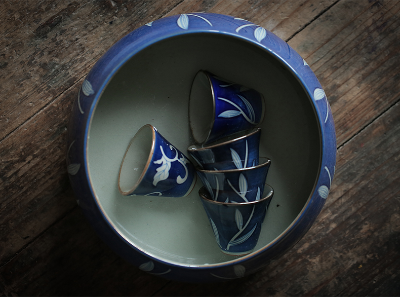 ShangYan antique blue and white porcelain tea wash large ceramic hand - made teacup for wash water to wash the tea taking tea art building water zero with a water jar