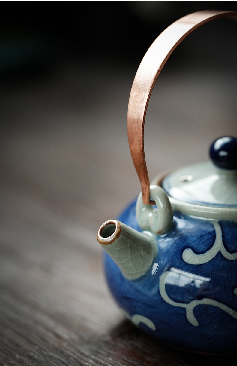 ShangYan hand - made ceramic teapot household small antique girder of blue and white porcelain pot teapot kung fu tea pot