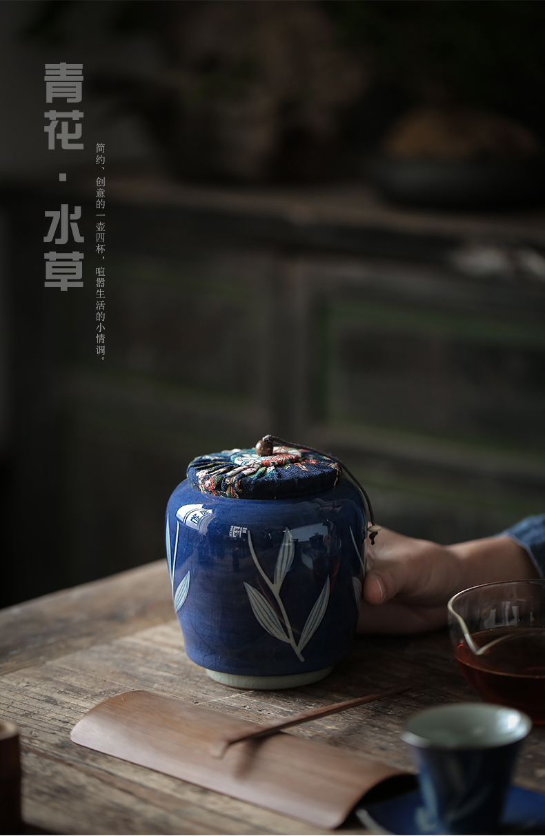 ShangYan ceramic tea pot small household tea sealed storage tank storage POTS blue - and - white hand - made archaize porcelain jar