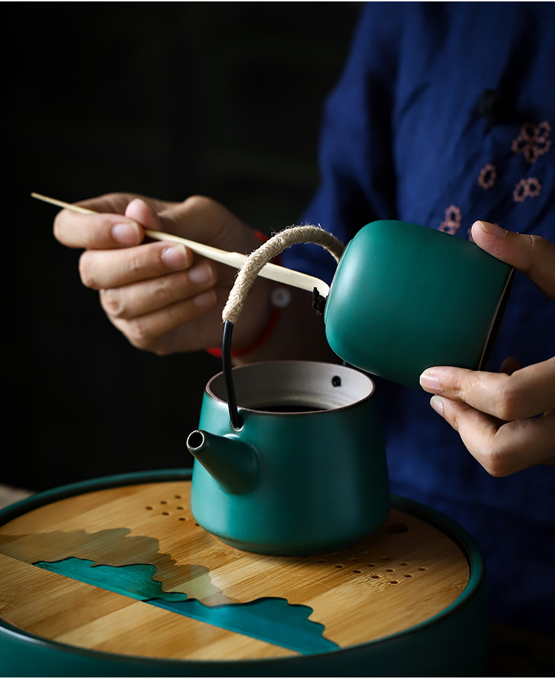 ShangYan ceramic tea tray household saucer plate of Japanese water type circular bamboo small tea table dry terms plate of kung fu tea set