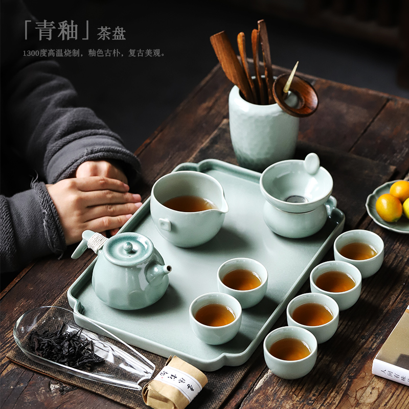 ShangYan ceramic dry tea tray was home tea tray was rectangular small tea tray was retro up dry terms to the machine