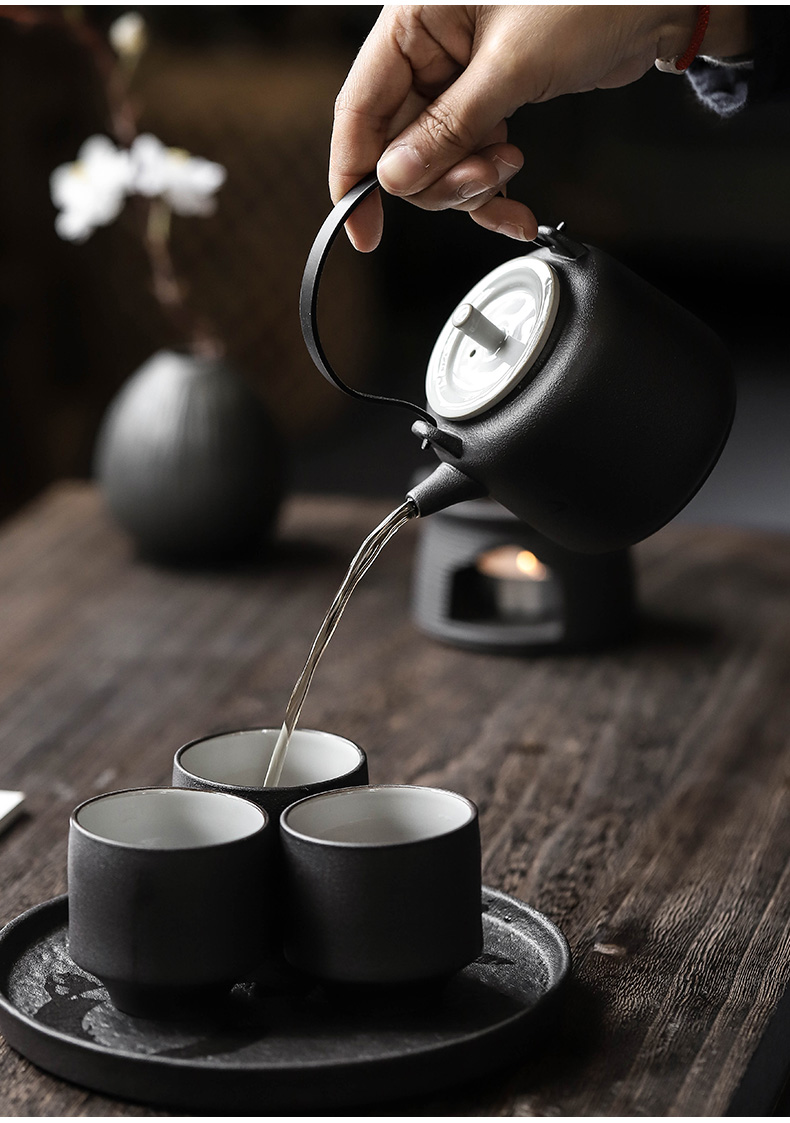 ShangYan Japanese ceramic teapot small girder pot black pottery kung fu tea set manual coarse pottery single pot teapot