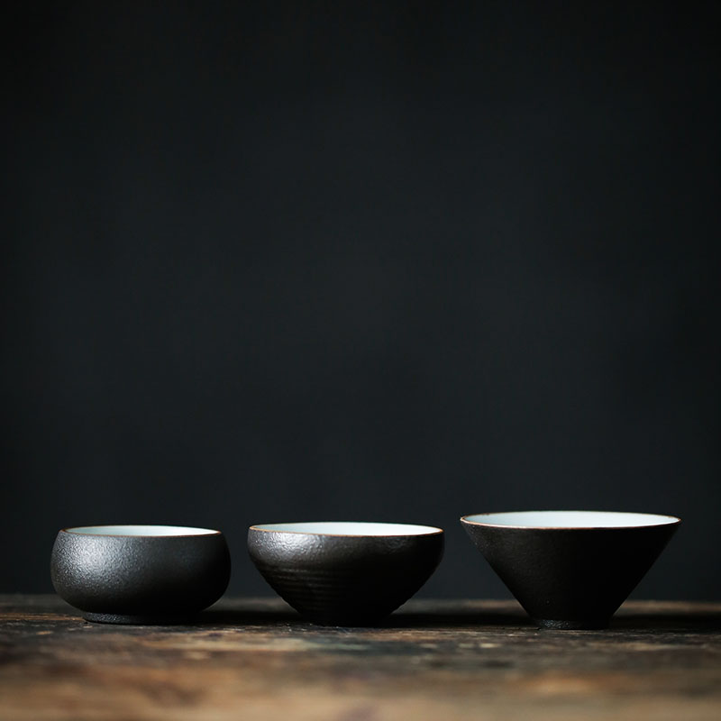 ShangYan retro black pottery teacup perfectly playable cup small ceramic bowl kung fu tea sample tea cup single CPU contracted master CPU