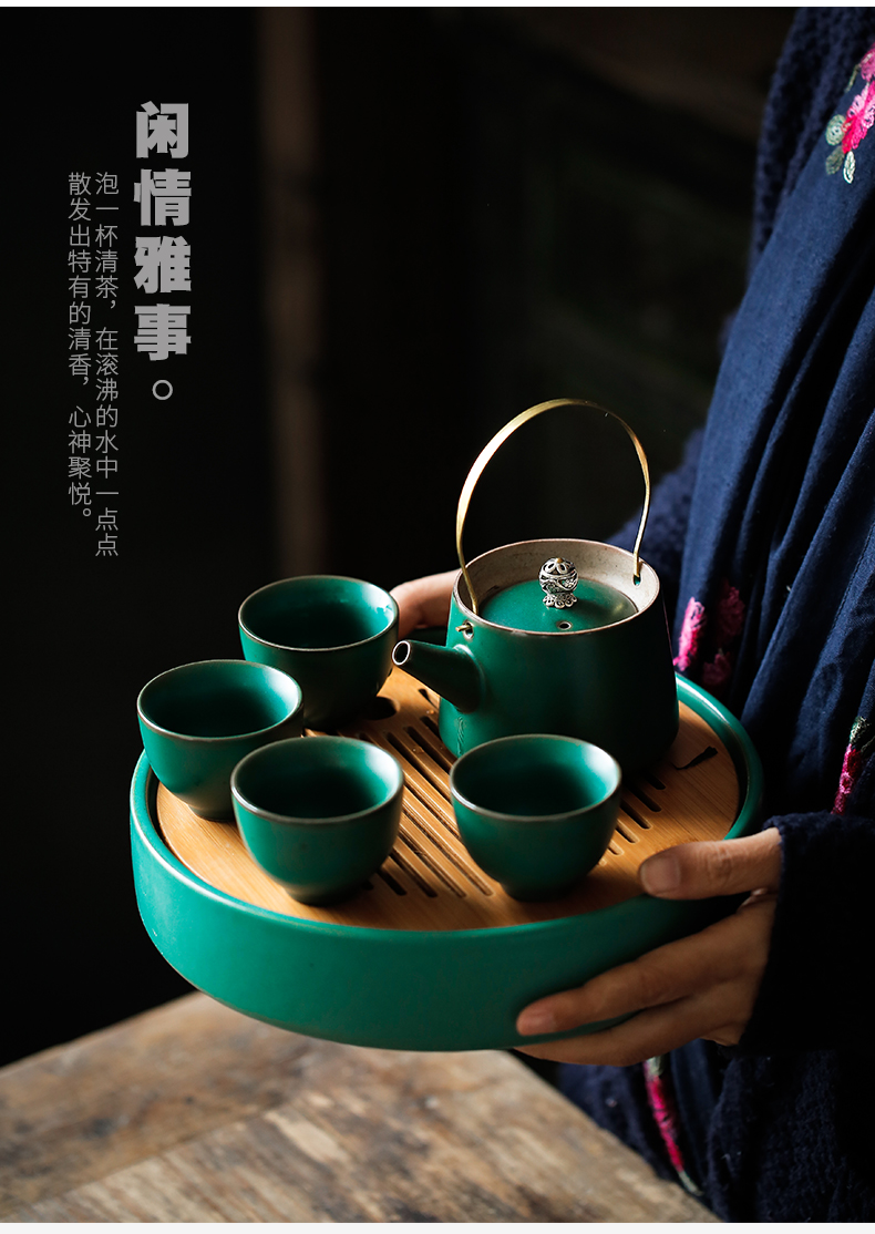 ShangYan ceramic tea tray was kung fu tea tray was Japanese water type small circular bamboo tea home dry terms plate