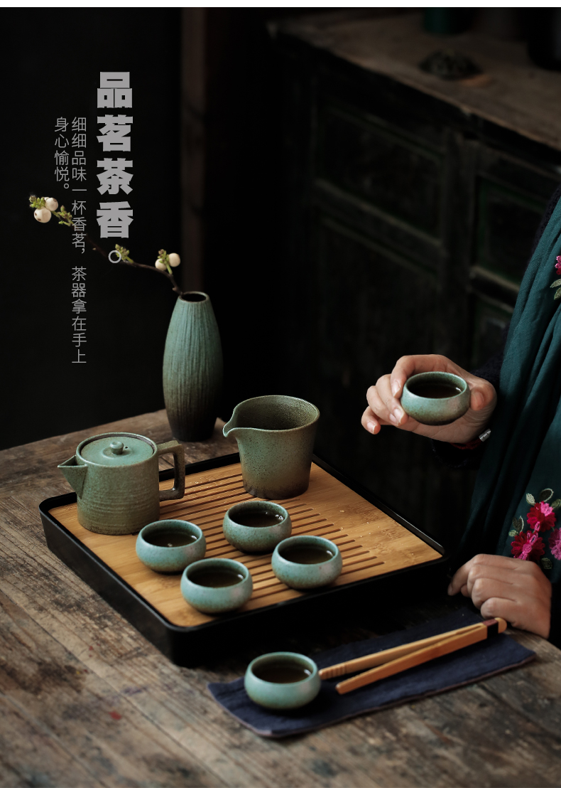 ShangYan whole household kung fu tea set contracted Japanese dry tea tray was coarse pottery teapot teacup saucer restoring ancient ways