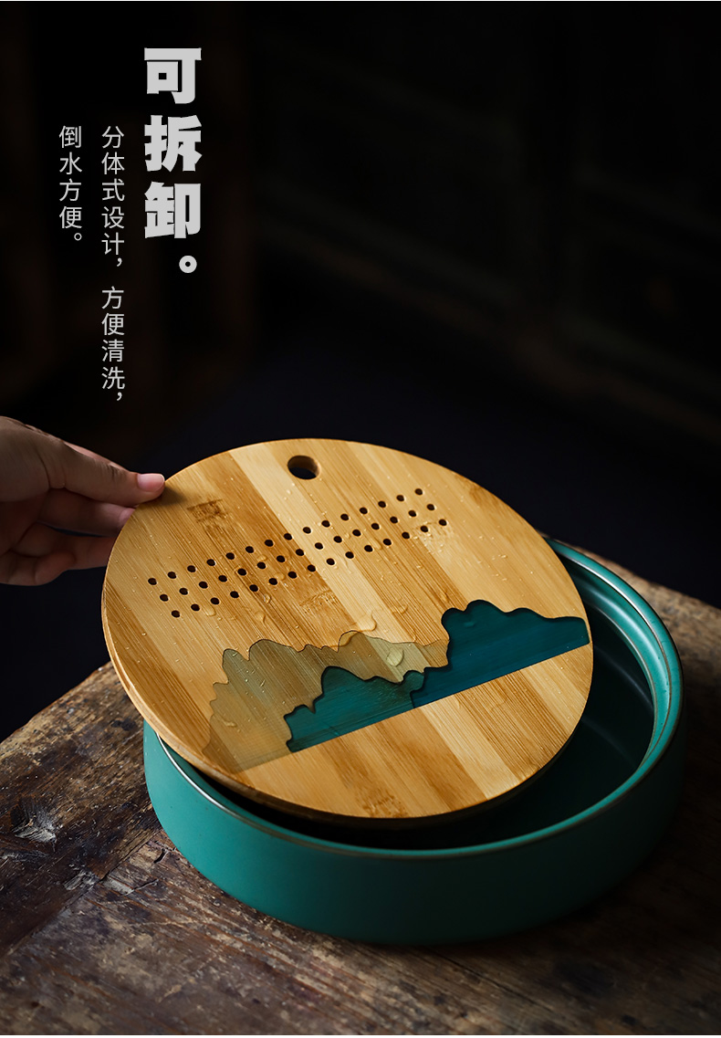 ShangYan ceramic tea tray household saucer plate of Japanese water type circular bamboo small tea table dry terms plate of kung fu tea set