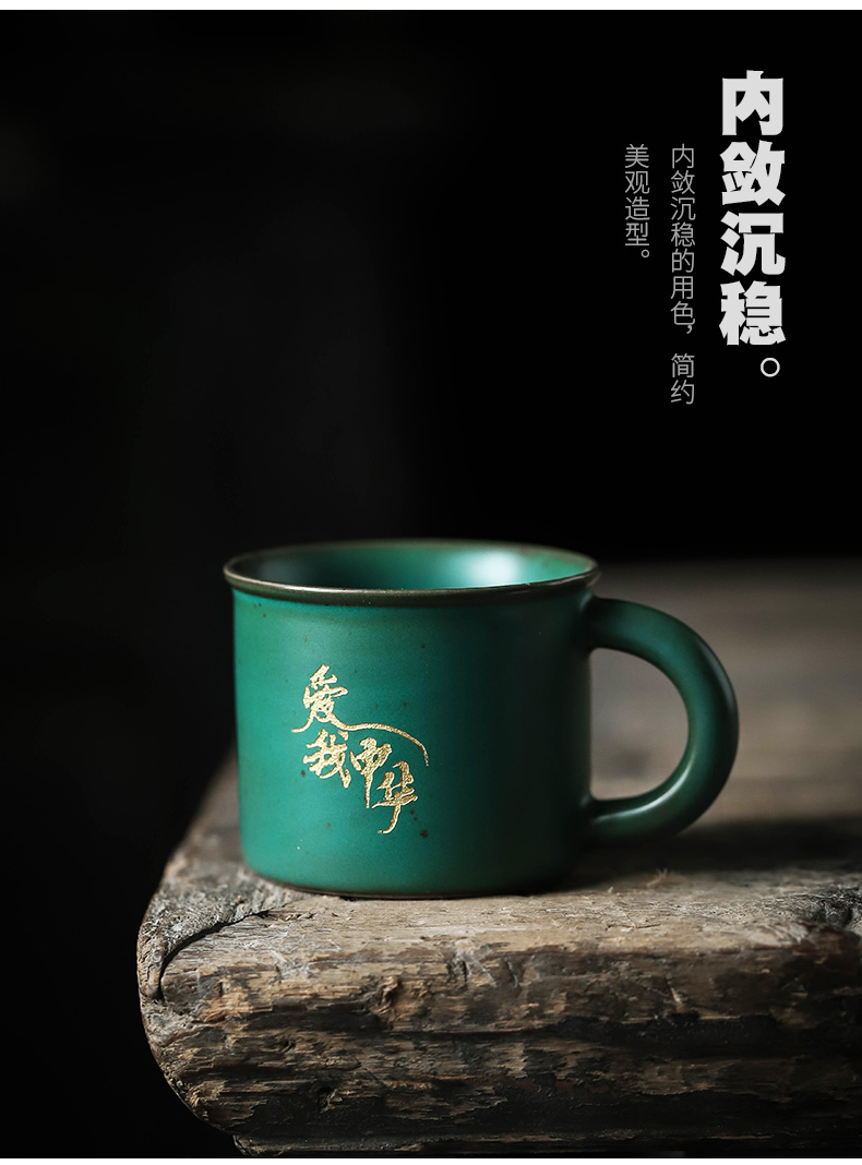 ShangYan army green ceramic cups sample tea cup he memorabilia kung fu tea tea cup veteran gift custom