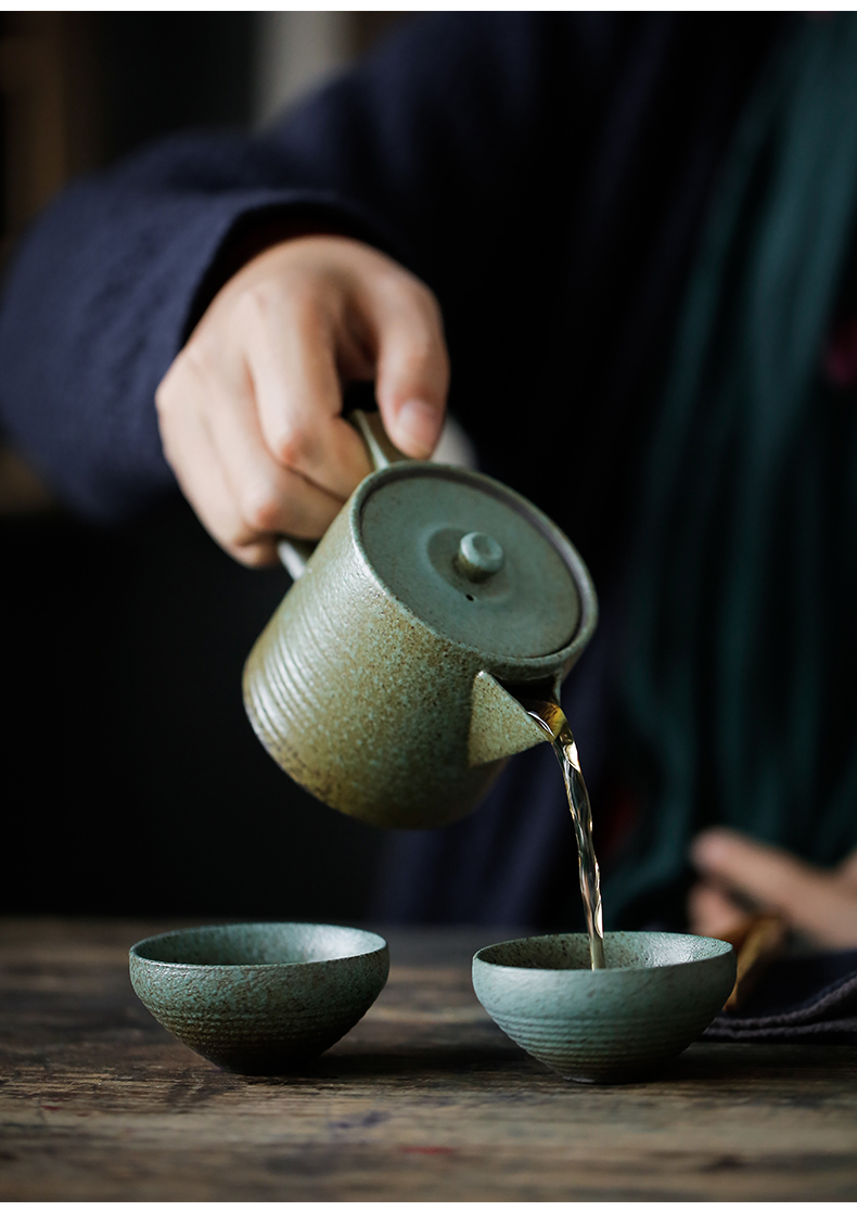 ShangYan kung fu tea cup to crack a pot of restoring ancient ways is two cups of 2 people teapot coarse pottery pot set of small Japanese side