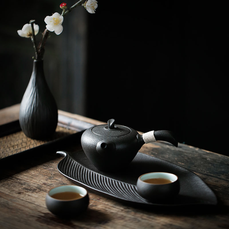 ShangYan Japanese dry tea tray to restore ancient ways of black ceramic tea tray household small tea table I and contracted saucer dish portable