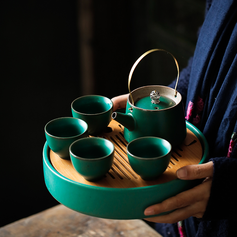 ShangYan ceramic tea tray was kung fu tea tray was Japanese water type small circular bamboo tea home dry terms plate