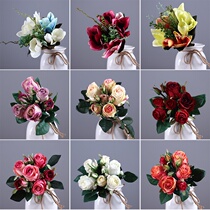 Yongyue home simulation flower small bouquet Jingya rose fake flower desk coffee table decoration silk flower multi-head wedding flower