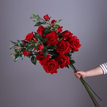 Yongyue home simulation flower big branch flannel red rose floor-to-ceiling fake flower Living room entrance high branch decorative flower big flower