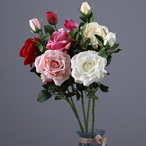 Yongyue home simulation red rose single branch wedding flower arrangement Hotel coffee table decoration fake flower simulation flower silk cloth