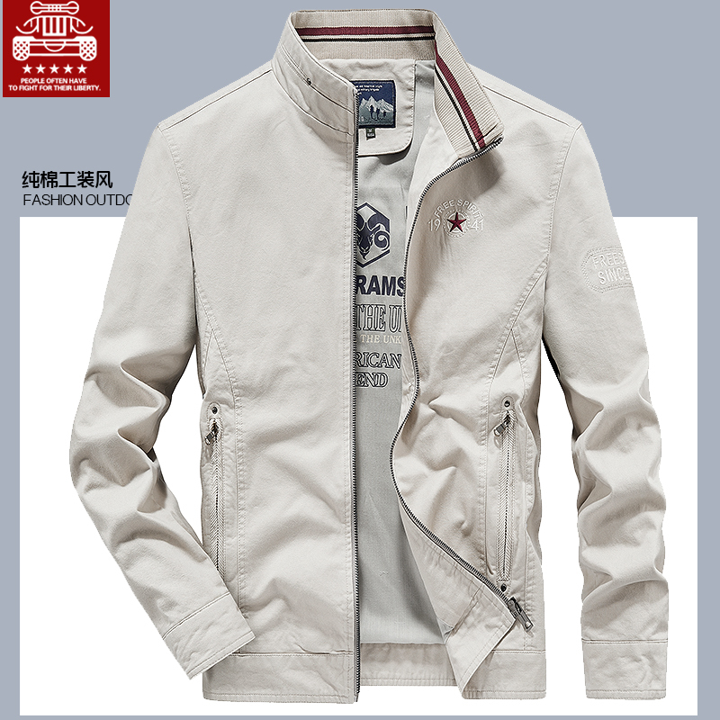 Men's Outdoor Spring and Autumn Business Cotton Jacket with Stand Collar, Dad Style Coat, Large Size Workwear Style Top Men's Outdoor Spring and Autumn Business Cotton Jacket with Stand Collar, Dad Style Coat, Large Size Workwear Style Top