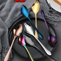 Tao Di 304 stainless steel fork salad fork spoon one-body creative salad fork household long handle fruit fork