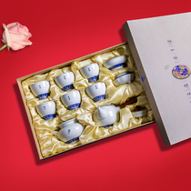Jingdezhen ceramic kung fu tea set office Chinese style home simple blue and white porcelain lid bowl teapot side handle pot