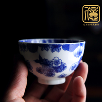 Jingdezhen porcelain handmade tea set inside and outside the glaze blue and white porcelain icing on the cake famous kung fu teacup hand-painted lotus flowers