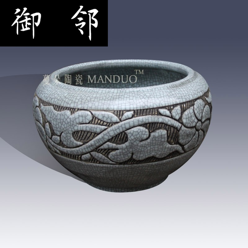 Antique open piece ceramic porcelain porcelain small cylinder Chinese vintage Gothic kiln ceramic water shallow Chinese style decoration ceramic